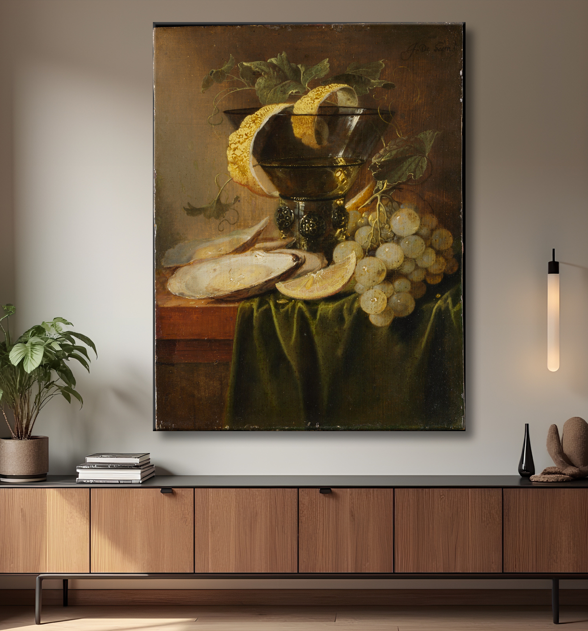 Reproduction Nature morte au verre et aux huîtres de Jan Davidsz de Heem avec decor