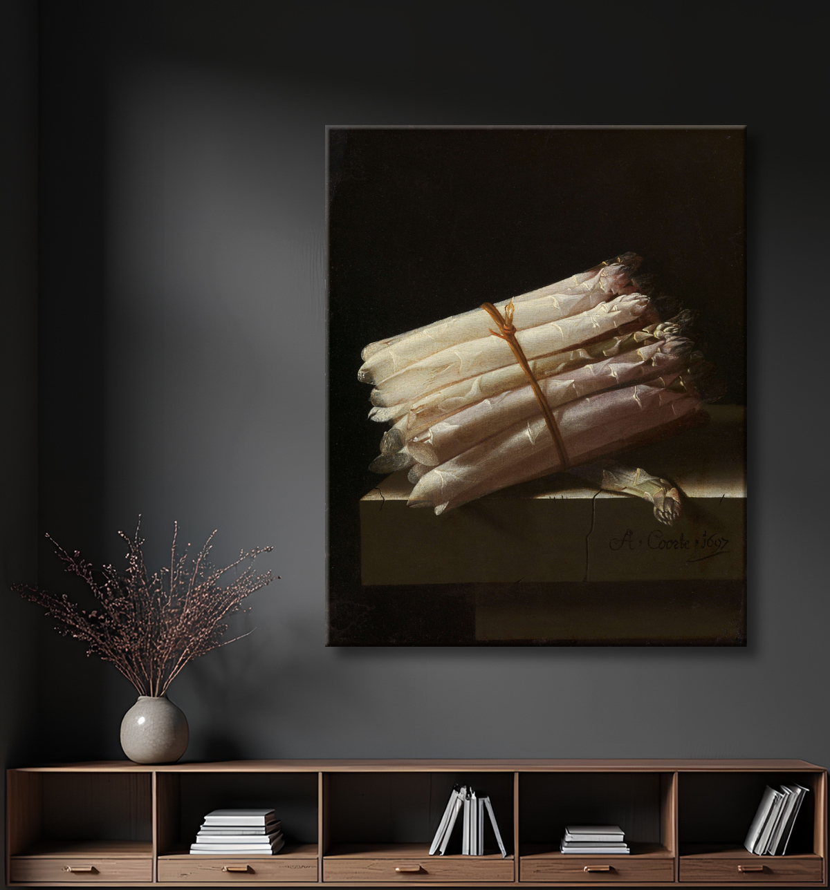 Reproduction Nature morte aux asperges de Adriaen Coorte avec decor