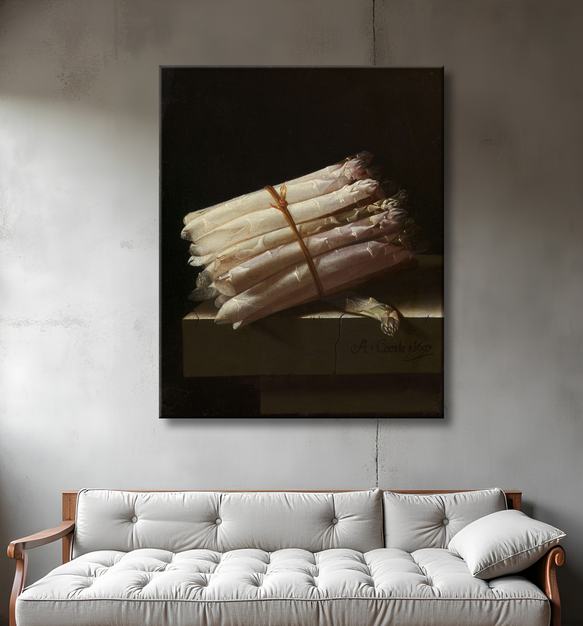 Reproduction Nature morte aux asperges de Adriaen Coorte avec decor