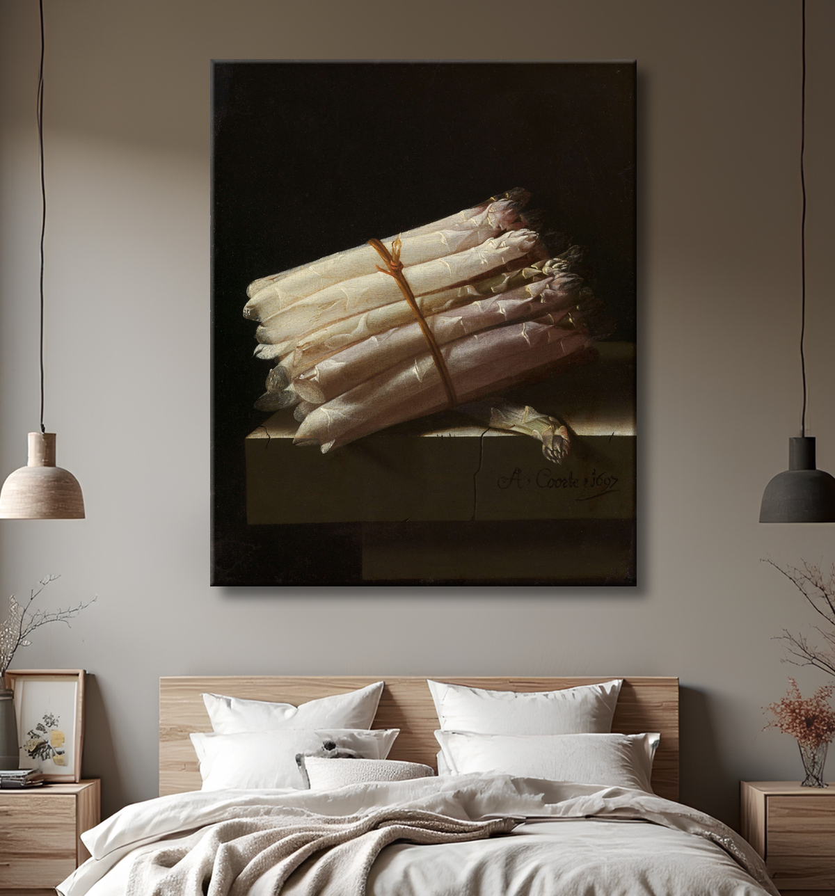 Reproduction Nature morte aux asperges de Adriaen Coorte avec decor