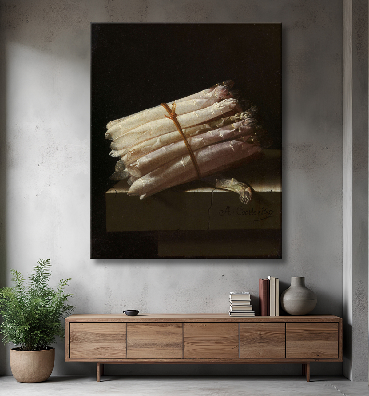 Reproduction Nature morte aux asperges de Adriaen Coorte avec decor