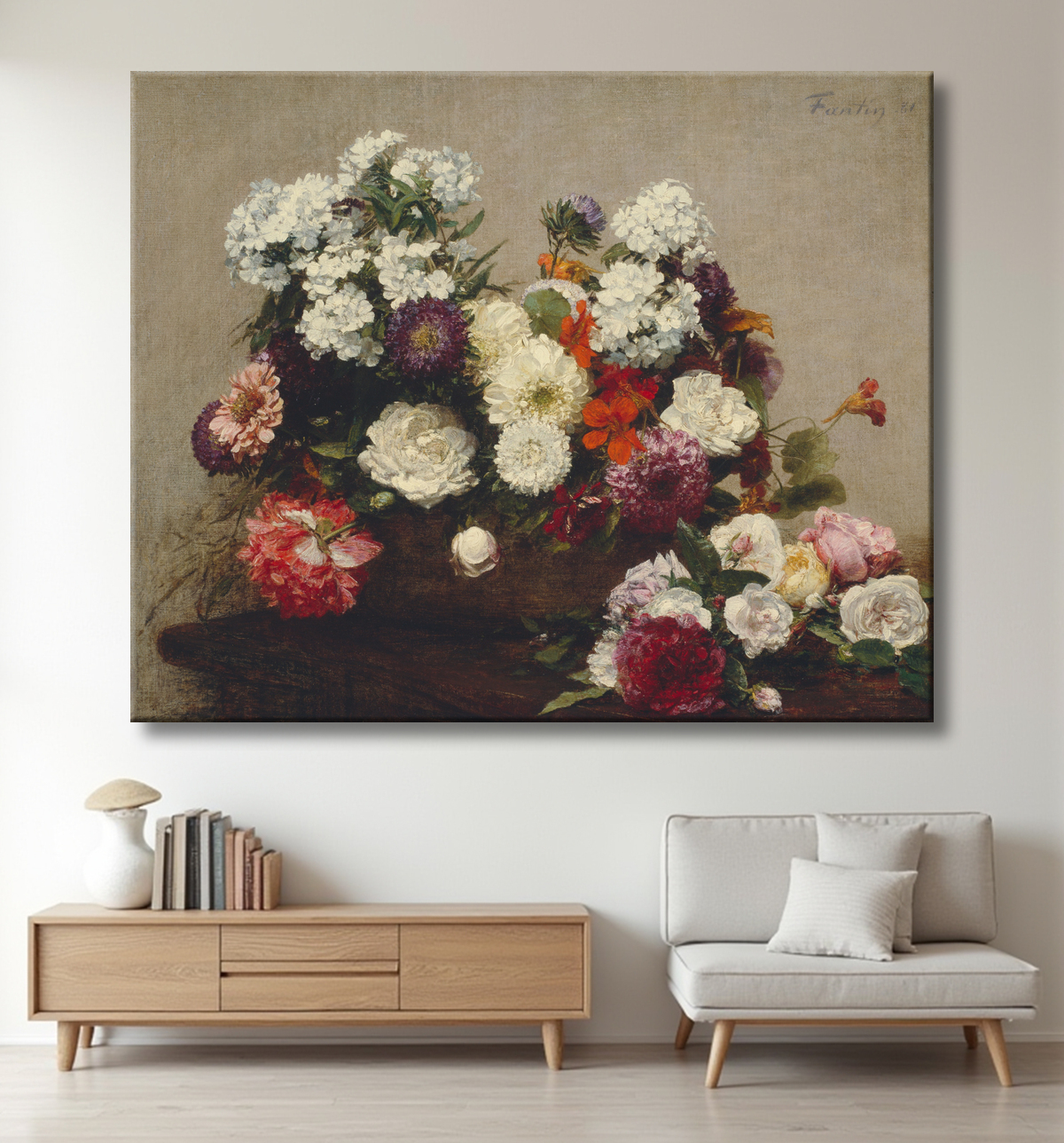 Reproduction Nature morte aux fleurs de Henri Fantin-Latour avec decor
