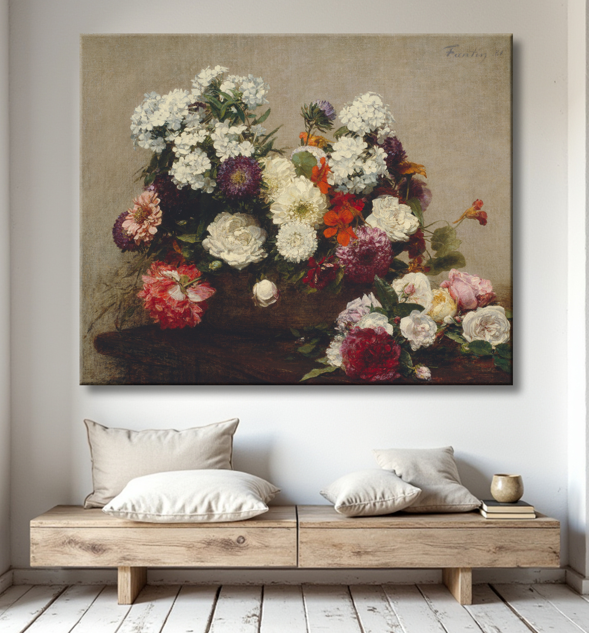 Reproduction Nature morte aux fleurs de Henri Fantin-Latour avec decor