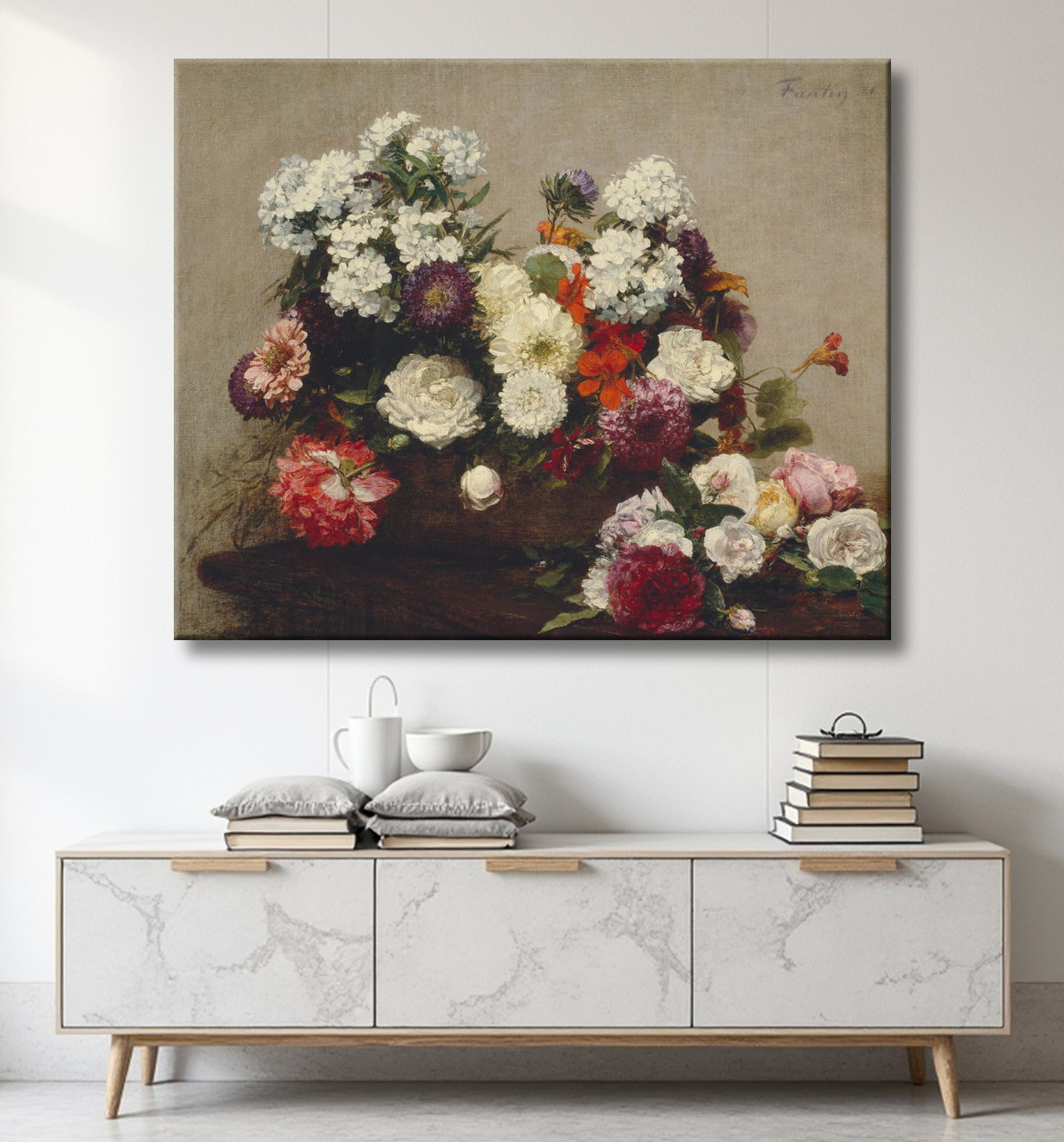 Reproduction Nature morte aux fleurs de Henri Fantin-Latour avec decor