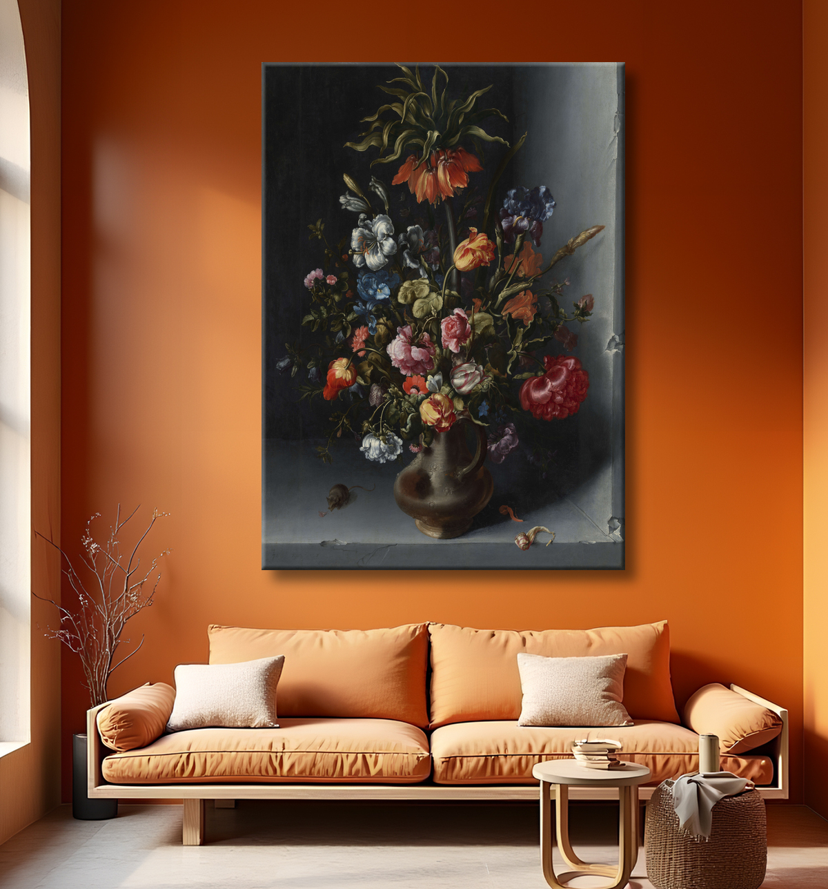 Reproduction Nature morte aux fleurs avec une couronne impériale dans une niche en pierre de Jacob Vosmaer avec decor