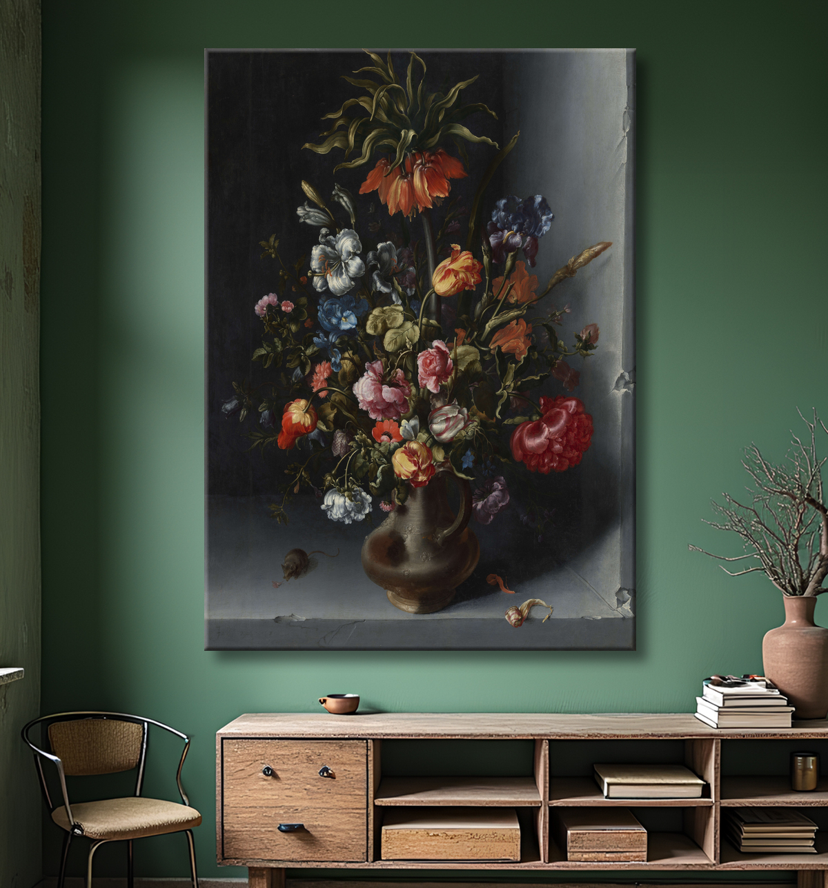 Reproduction Nature morte aux fleurs avec une couronne impériale dans une niche en pierre de Jacob Vosmaer avec decor