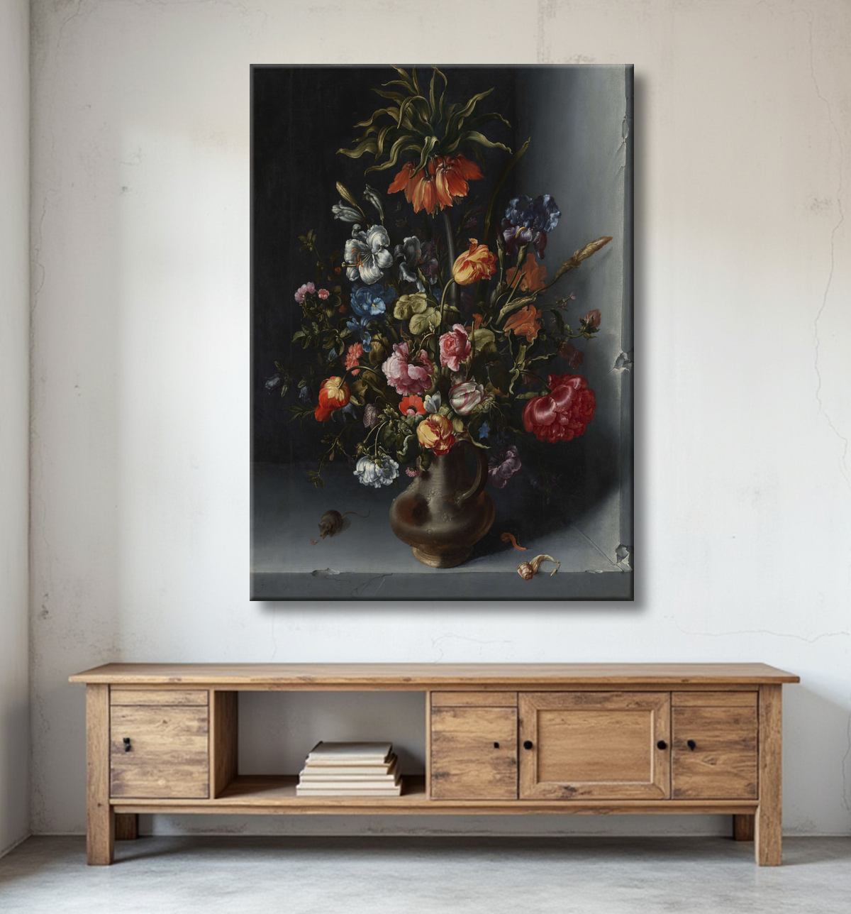 Reproduction Nature morte aux fleurs avec une couronne impériale dans une niche en pierre de Jacob Vosmaer avec decor