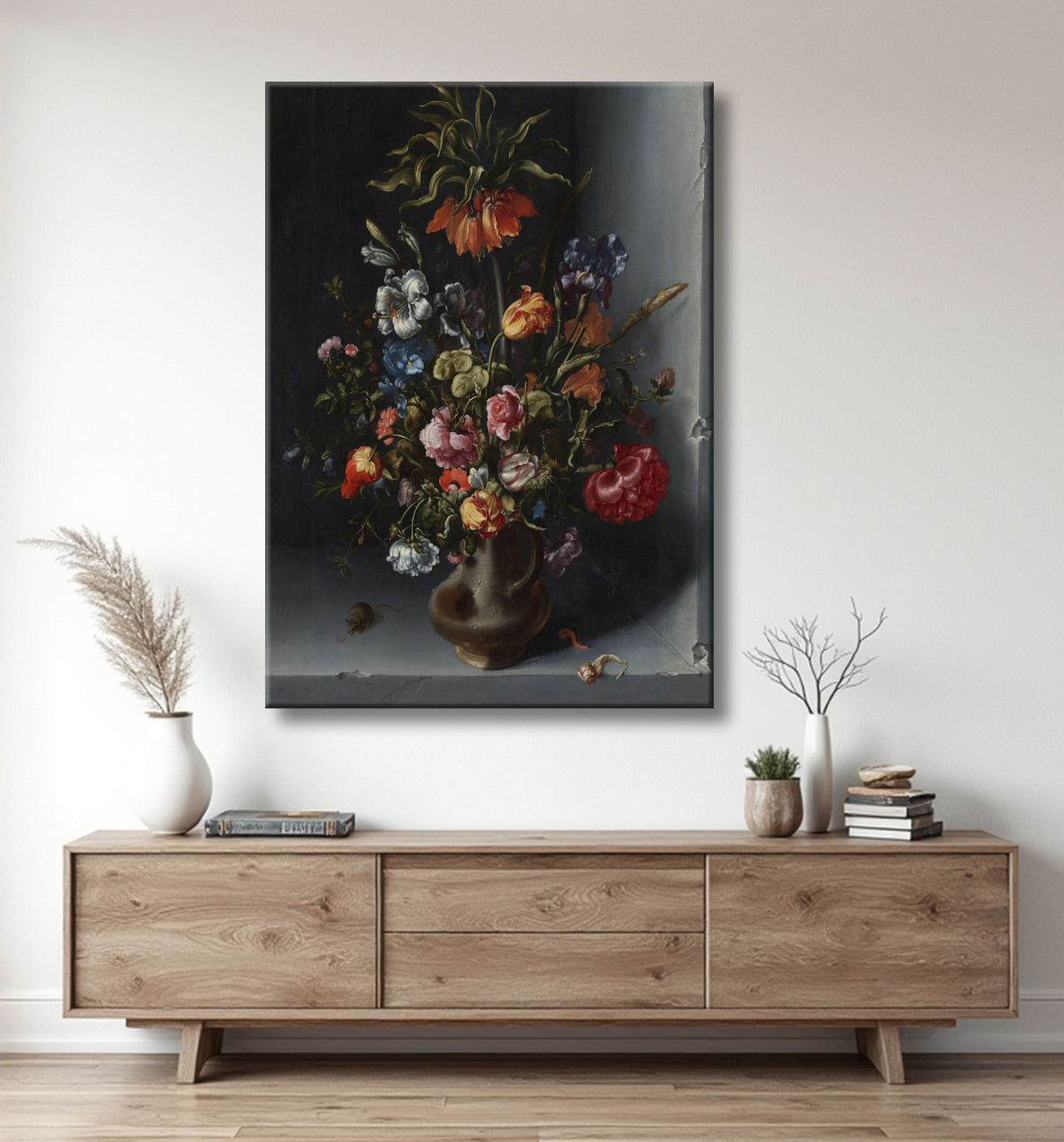 Reproduction Nature morte aux fleurs avec une couronne impériale dans une niche en pierre de Jacob Vosmaer avec decor