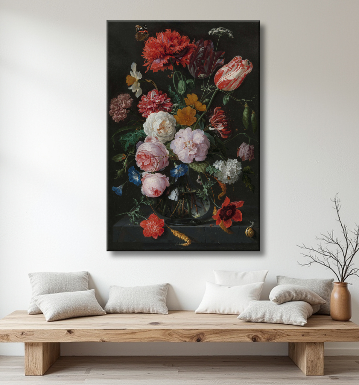 Reproduction Nature morte aux fleurs dans un vase en verre de Jan Davidsz. de Heem avec decor