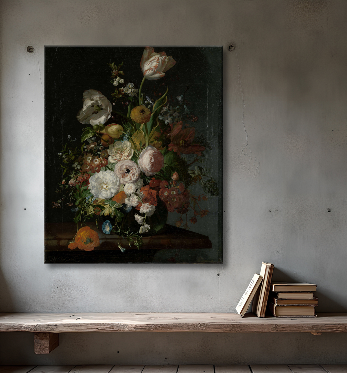 Reproduction Nature morte aux fleurs dans un vase en verre de Rachel Ruysch avec decor