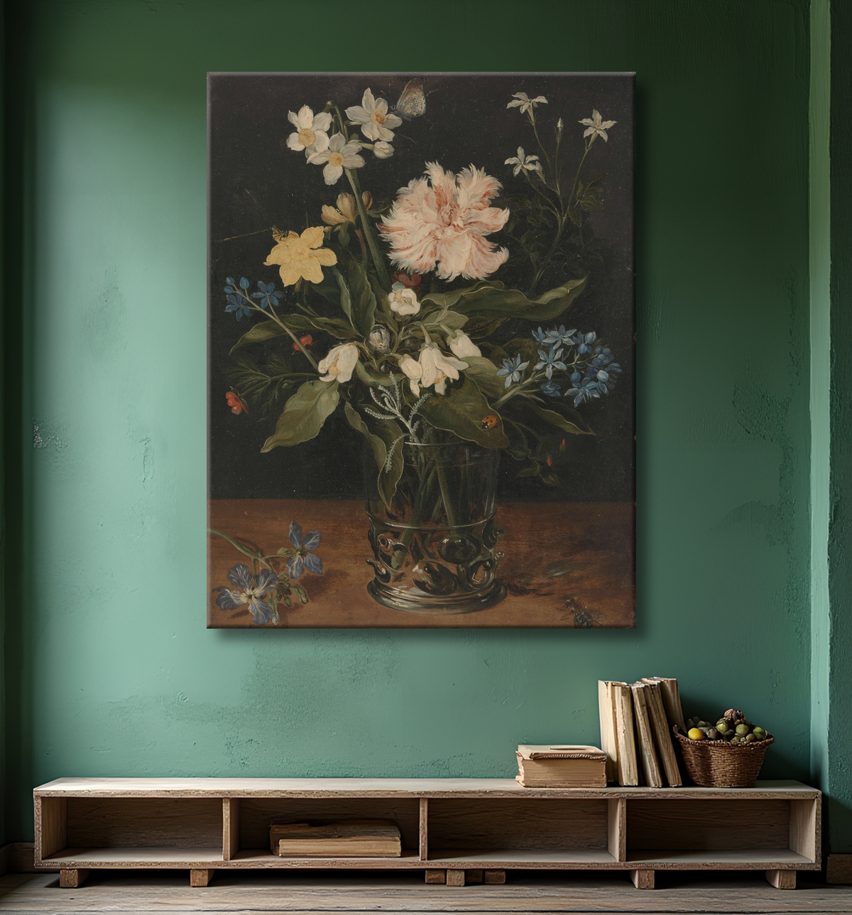 Reproduction Nature morte aux fleurs dans un verre de Jan Brueghel (I) avec decor