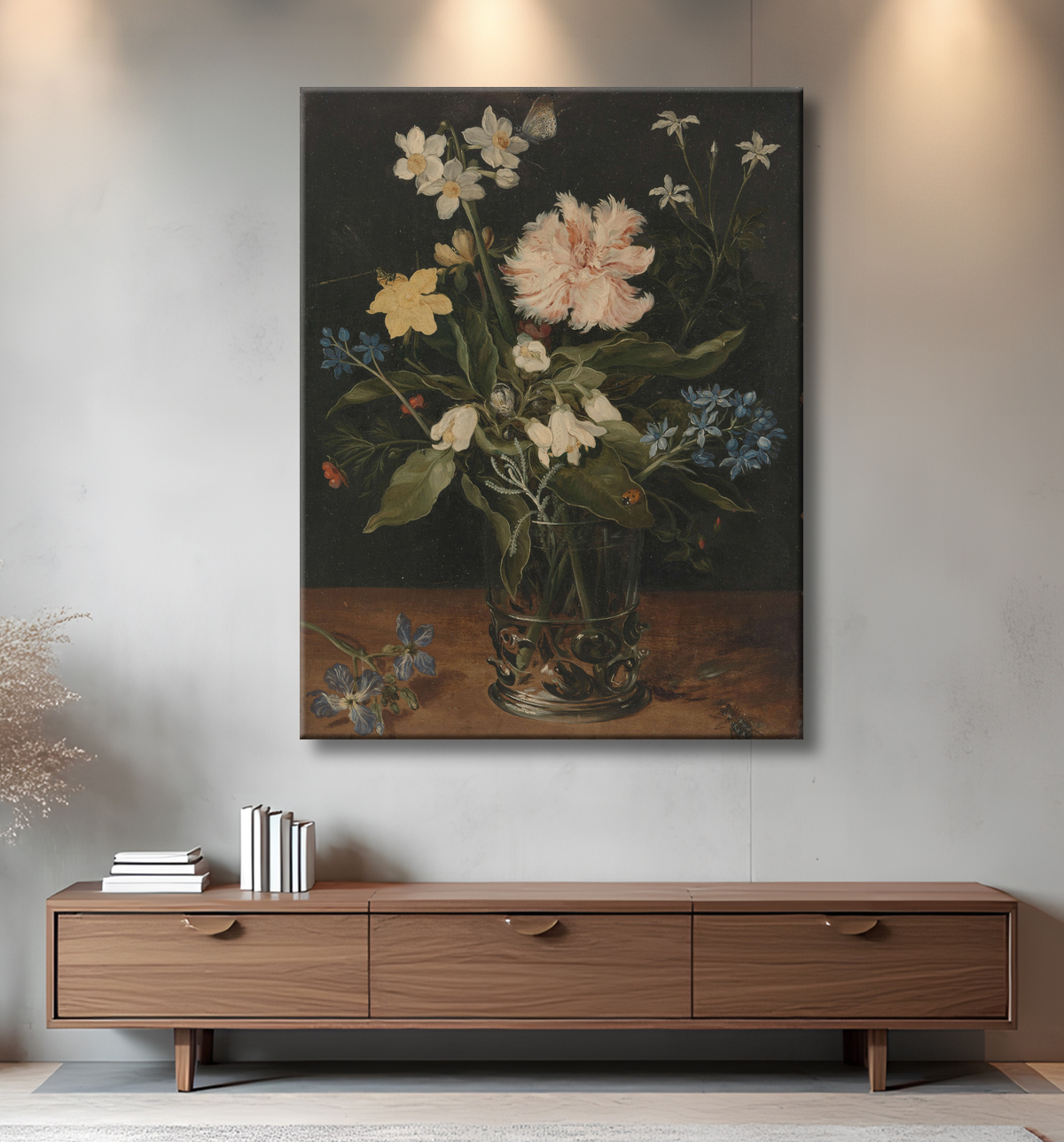Reproduction Nature morte aux fleurs dans un verre de Jan Brueghel (I) avec decor