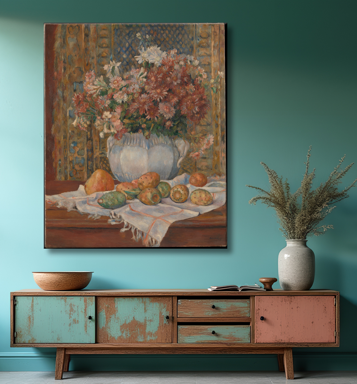 Reproduction Nature morte aux fleurs et aux figues de barbarie de Auguste Renoir avec decor