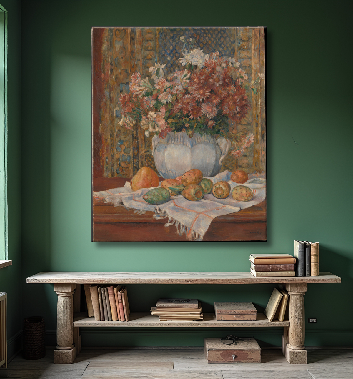 Reproduction Nature morte aux fleurs et aux figues de barbarie de Auguste Renoir avec decor
