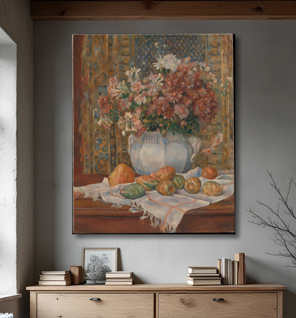 Reproduction Nature morte aux fleurs et aux figues de barbarie de Auguste Renoir avec decor