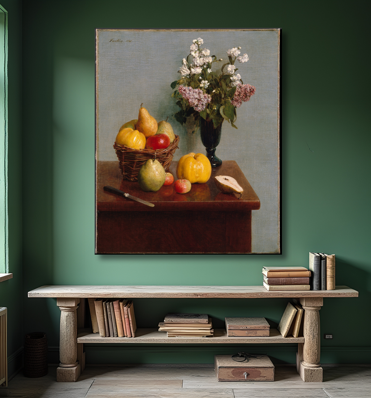 Reproduction Nature morte aux fleurs et aux fruits de Henri Fantin-Latour avec decor