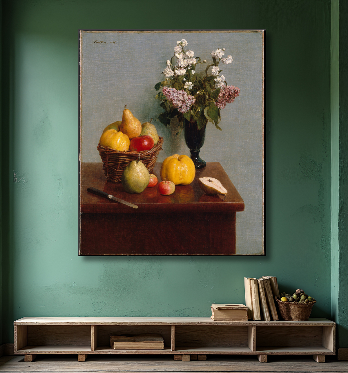 Reproduction Nature morte aux fleurs et aux fruits de Henri Fantin-Latour avec decor