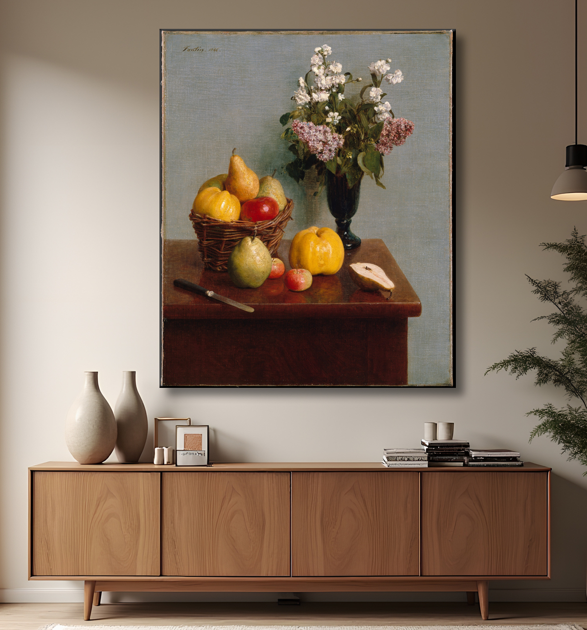 Reproduction Nature morte aux fleurs et aux fruits de Henri Fantin-Latour avec decor