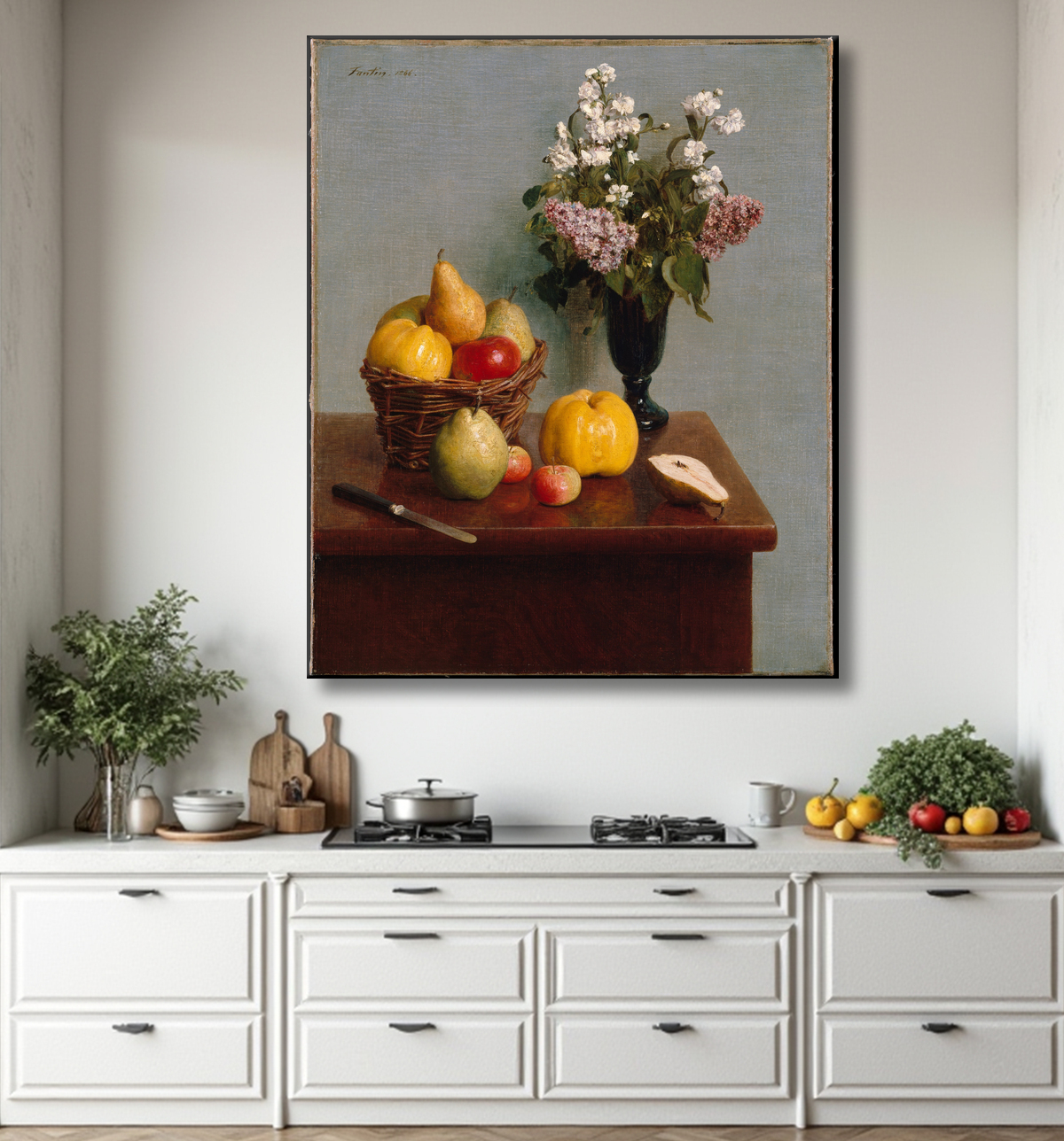 Reproduction Nature morte aux fleurs et aux fruits de Henri Fantin-Latour avec decor