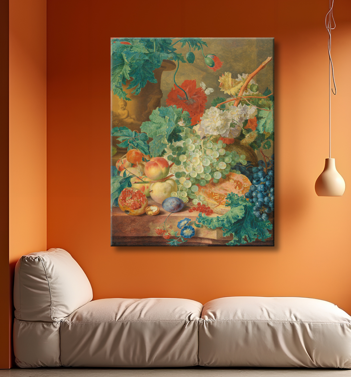 Reproduction Nature morte aux fleurs et aux fruits de Jan van Huysum avec decor