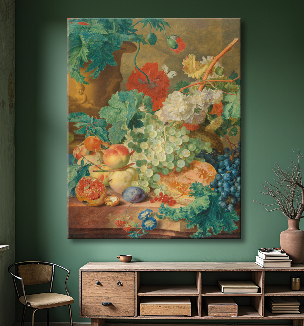 Reproduction Nature morte aux fleurs et aux fruits de Jan van Huysum avec decor