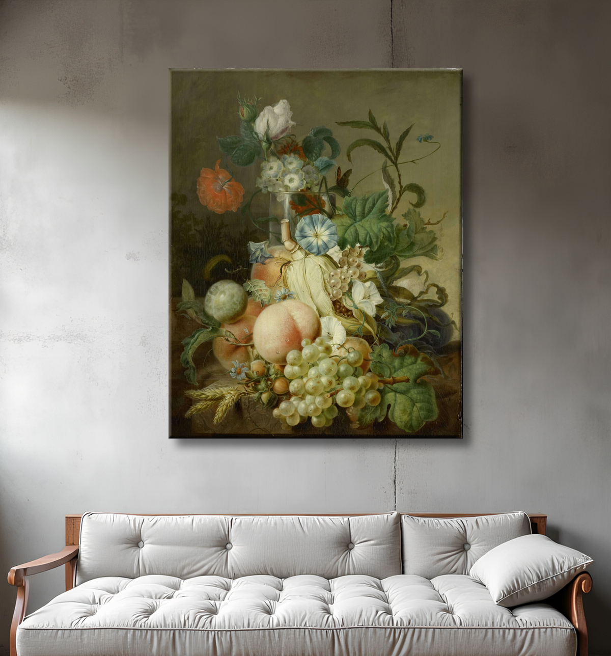 Reproduction Nature morte aux fleurs et aux fruits de Jan Evert Morel (I) avec decor