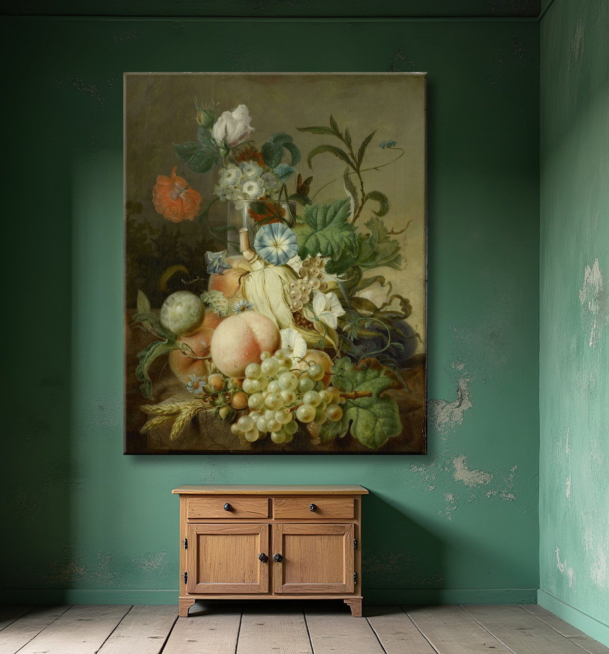 Reproduction Nature morte aux fleurs et aux fruits de Jan Evert Morel (I) avec decor