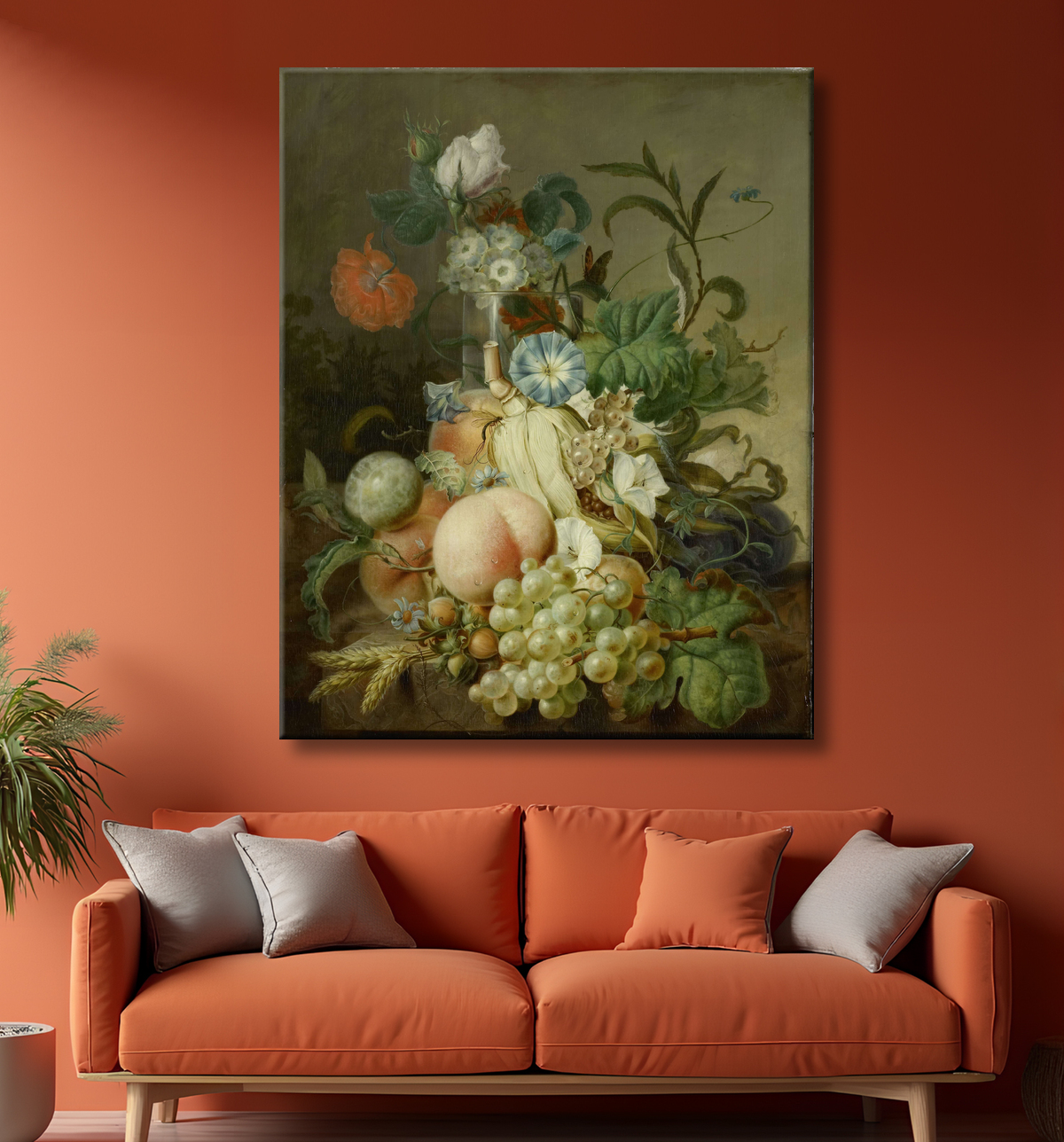 Reproduction Nature morte aux fleurs et aux fruits de Jan Evert Morel (I) avec decor