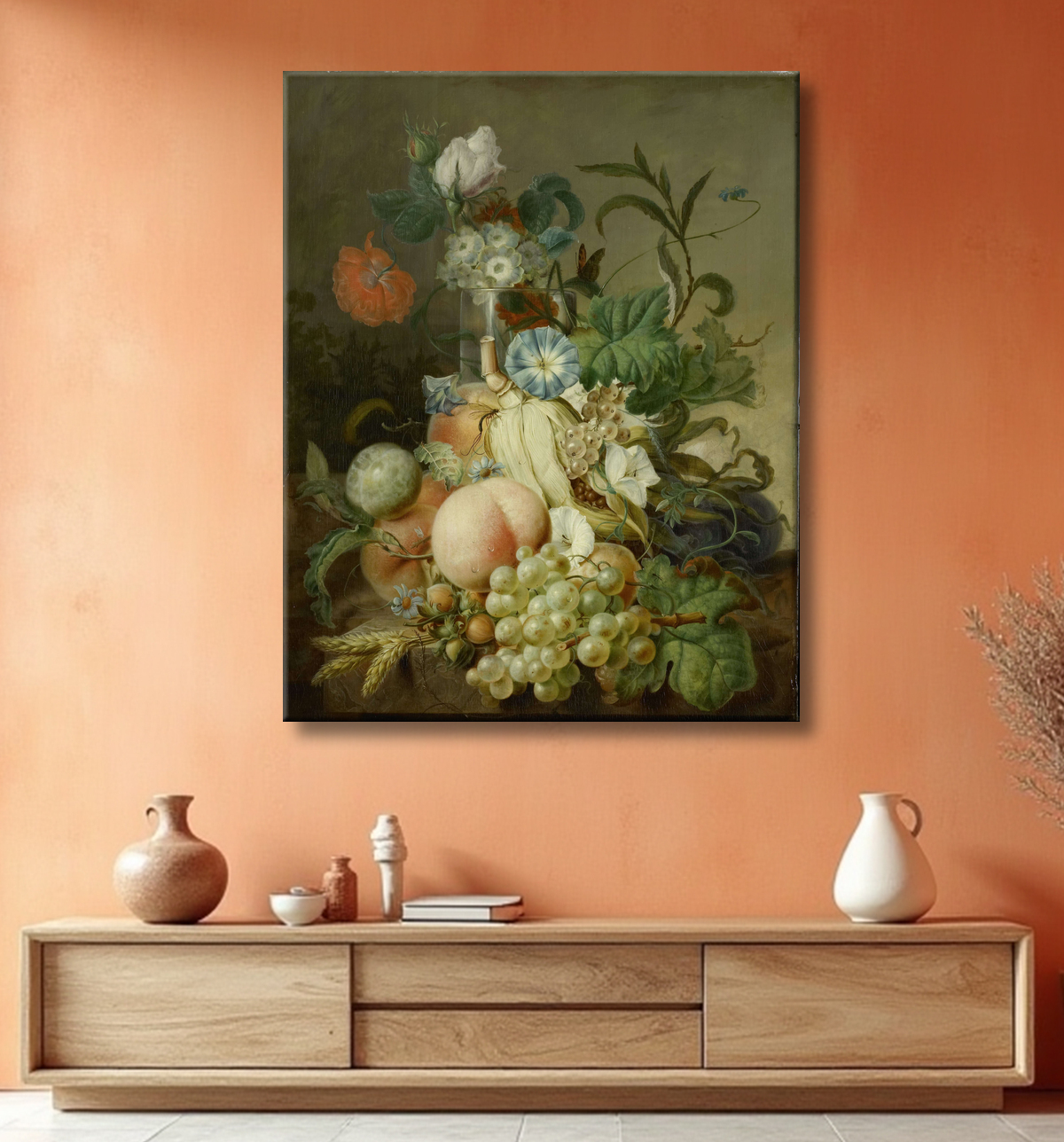 Reproduction Nature morte aux fleurs et aux fruits de Jan Evert Morel (I) avec decor