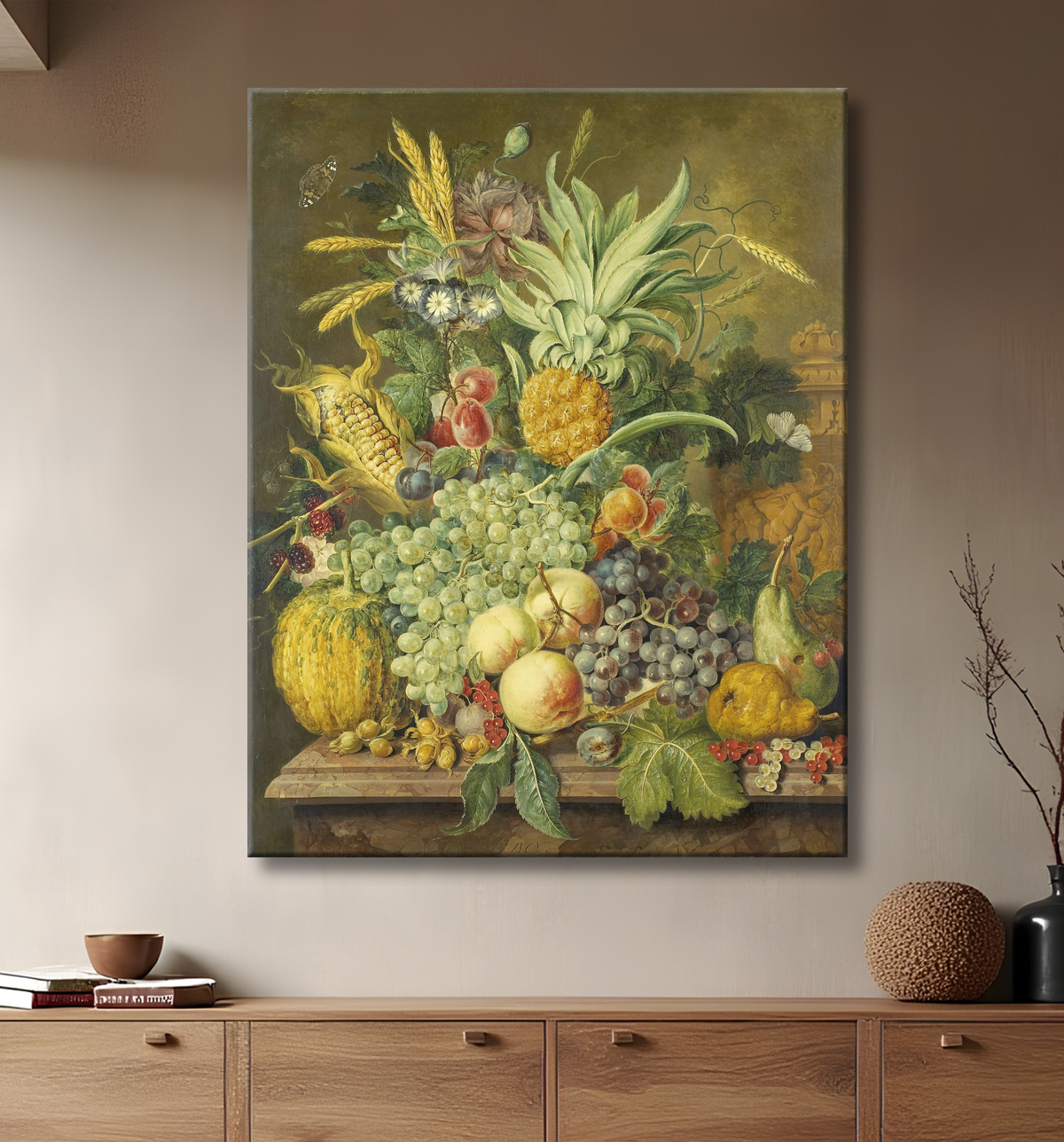Reproduction Nature morte aux fruits de Jacobus Linthorst avec decor