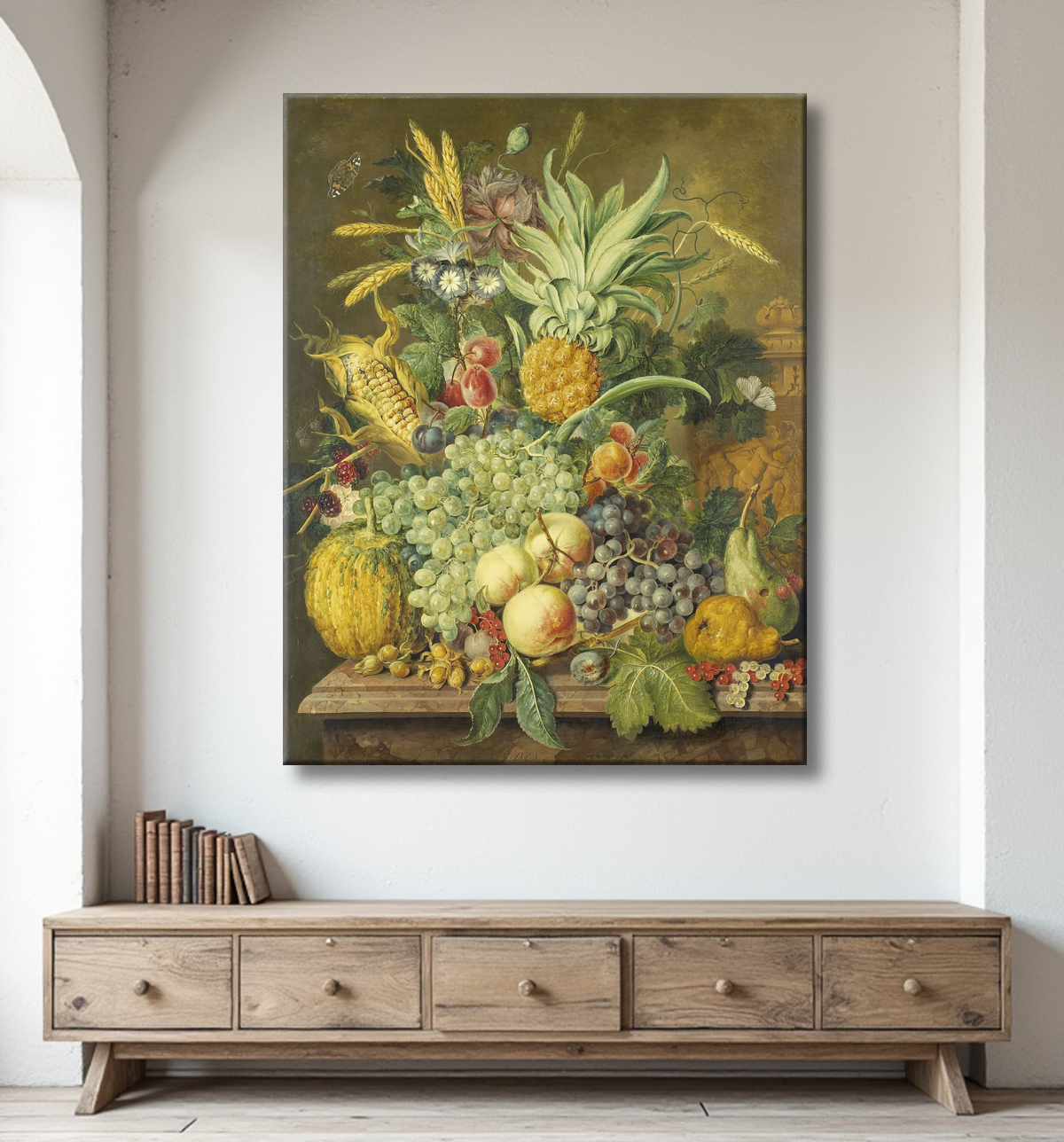Reproduction Nature morte aux fruits de Jacobus Linthorst avec decor