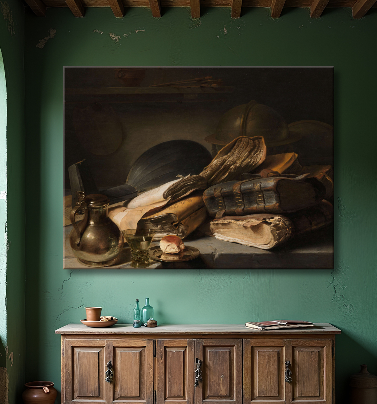 Reproduction Nature morte aux livres de Jan Lievens avec decor