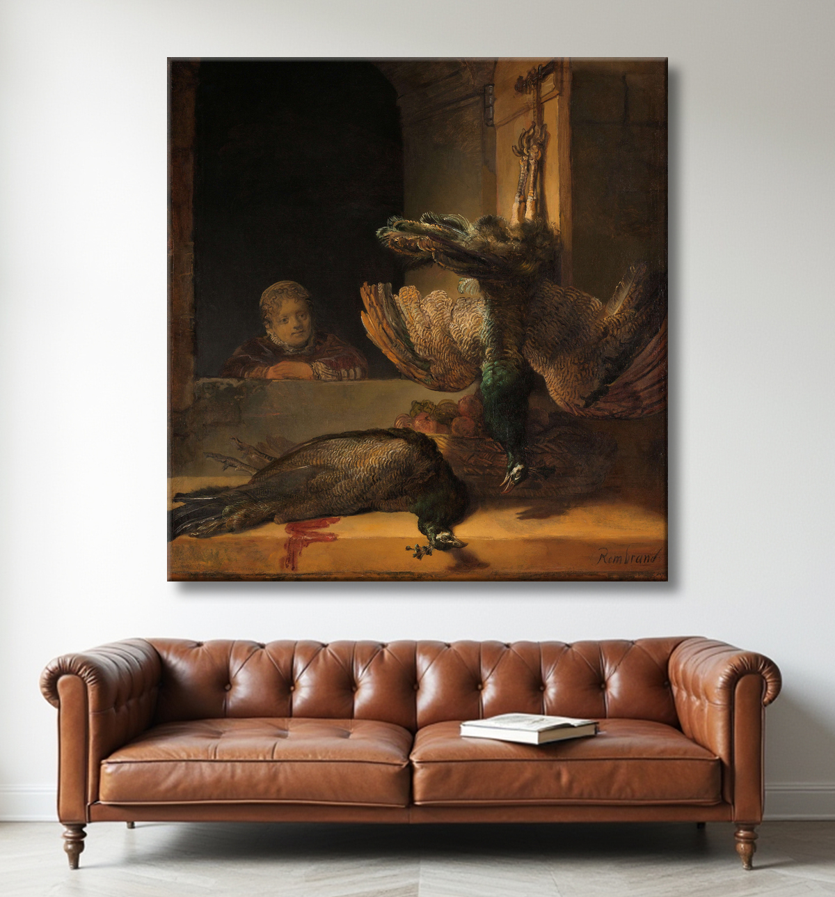 Reproduction Nature morte aux paons de Rembrandt van Rijn avec decor