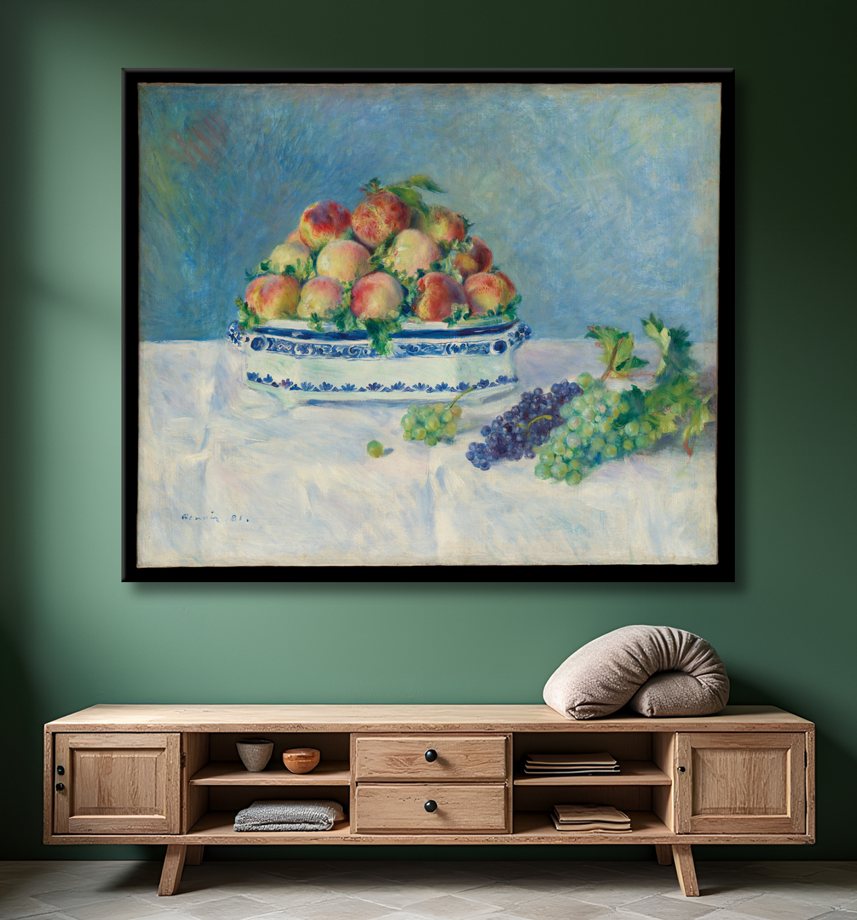 Reproduction Nature morte aux pêches et raisins de Auguste Renoir avec decor