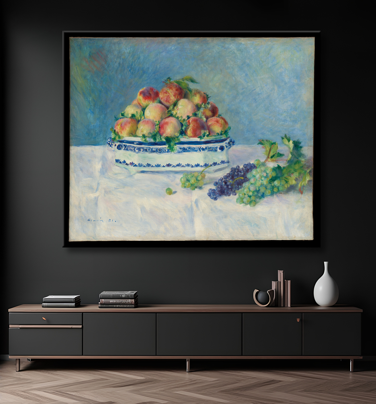 Reproduction Nature morte aux pêches et raisins de Auguste Renoir avec decor