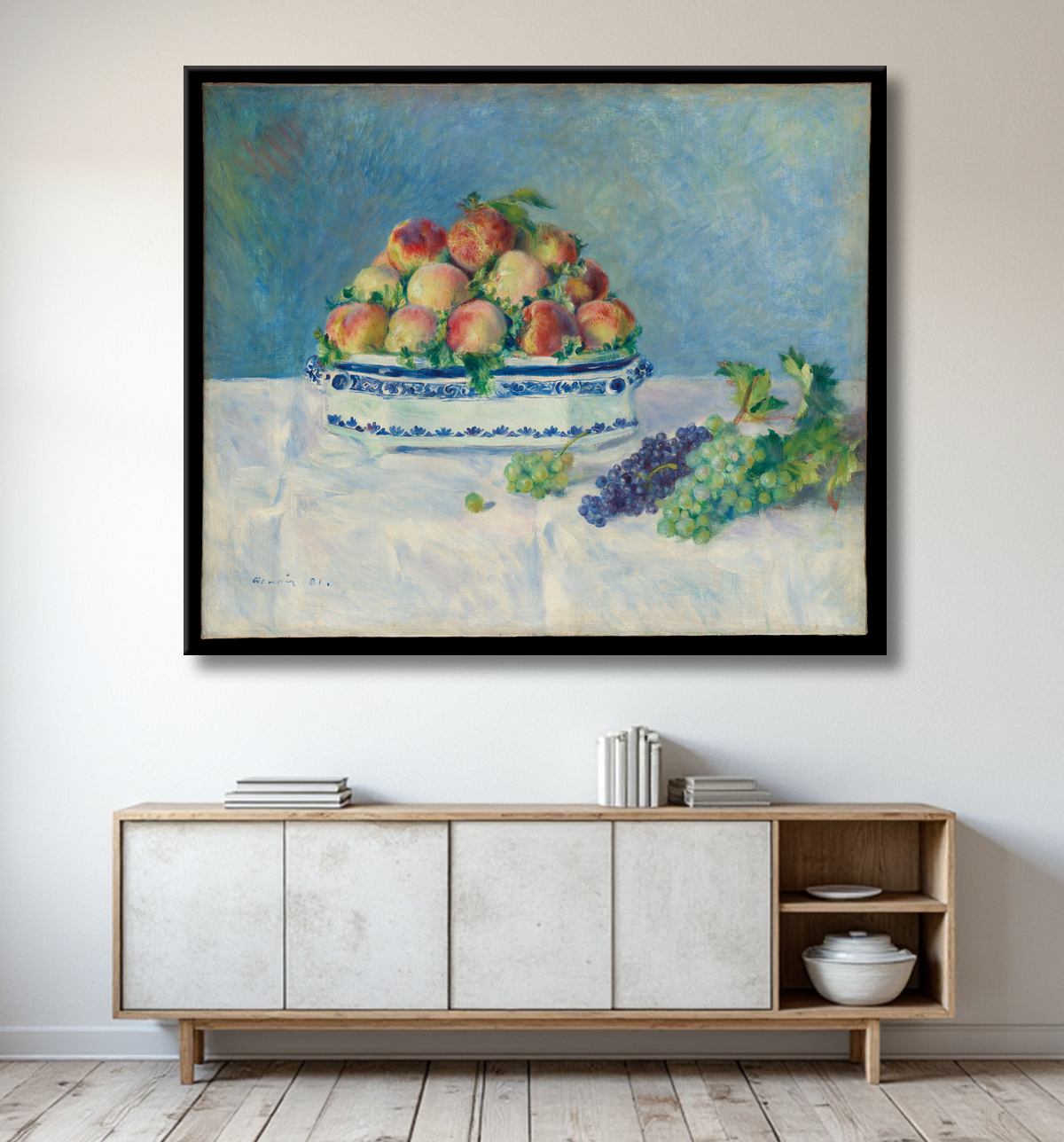 Reproduction Nature morte aux pêches et raisins de Auguste Renoir avec decor