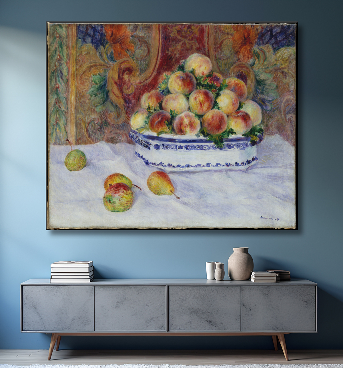 Reproduction Nature morte aux pêches de Auguste Renoir avec decor