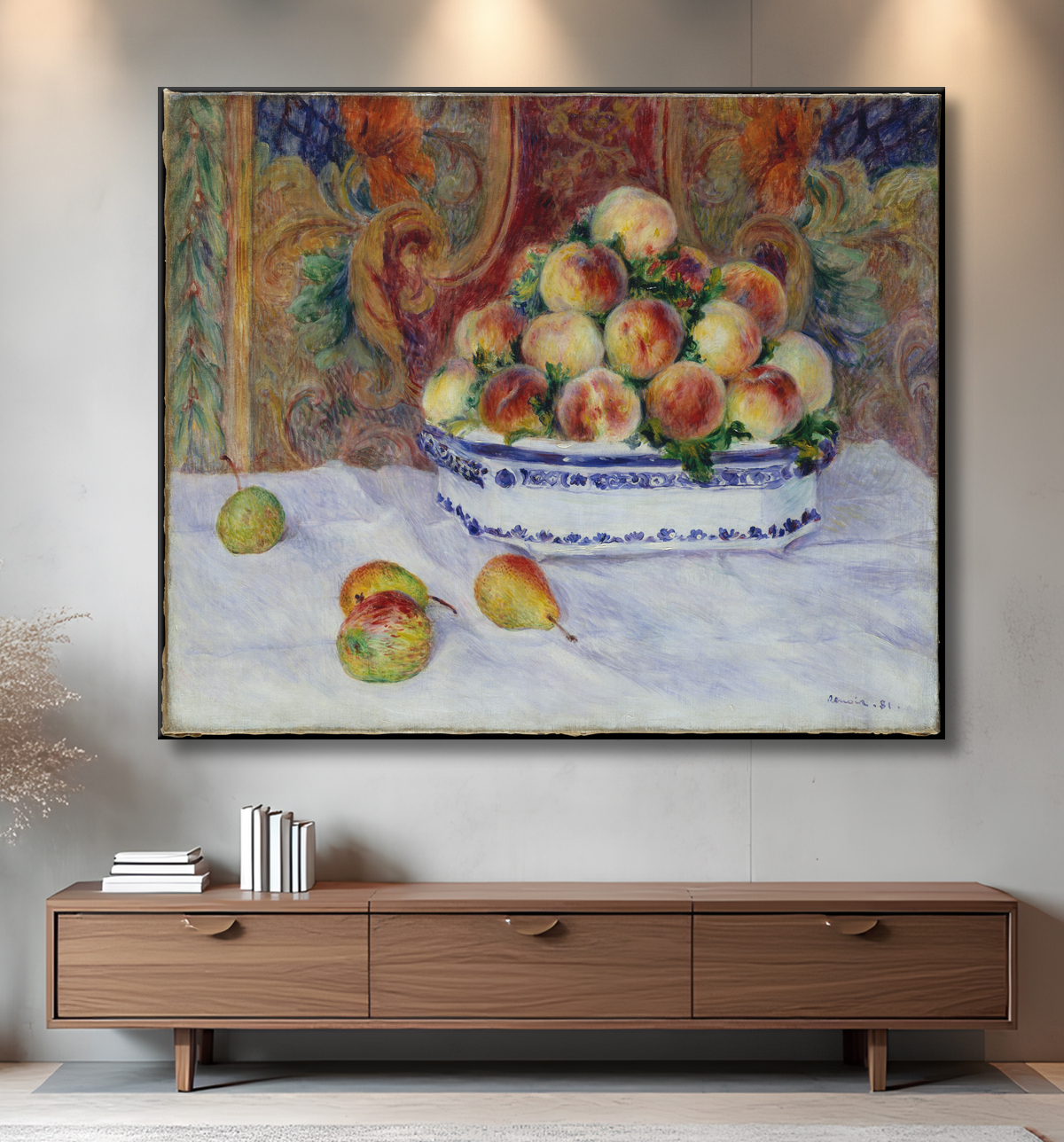 Reproduction Nature morte aux pêches de Auguste Renoir avec decor
