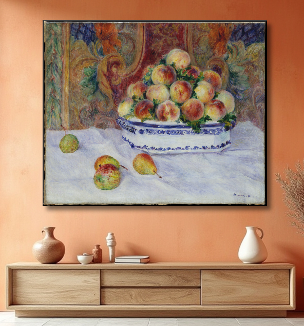 Reproduction Nature morte aux pêches de Auguste Renoir avec decor
