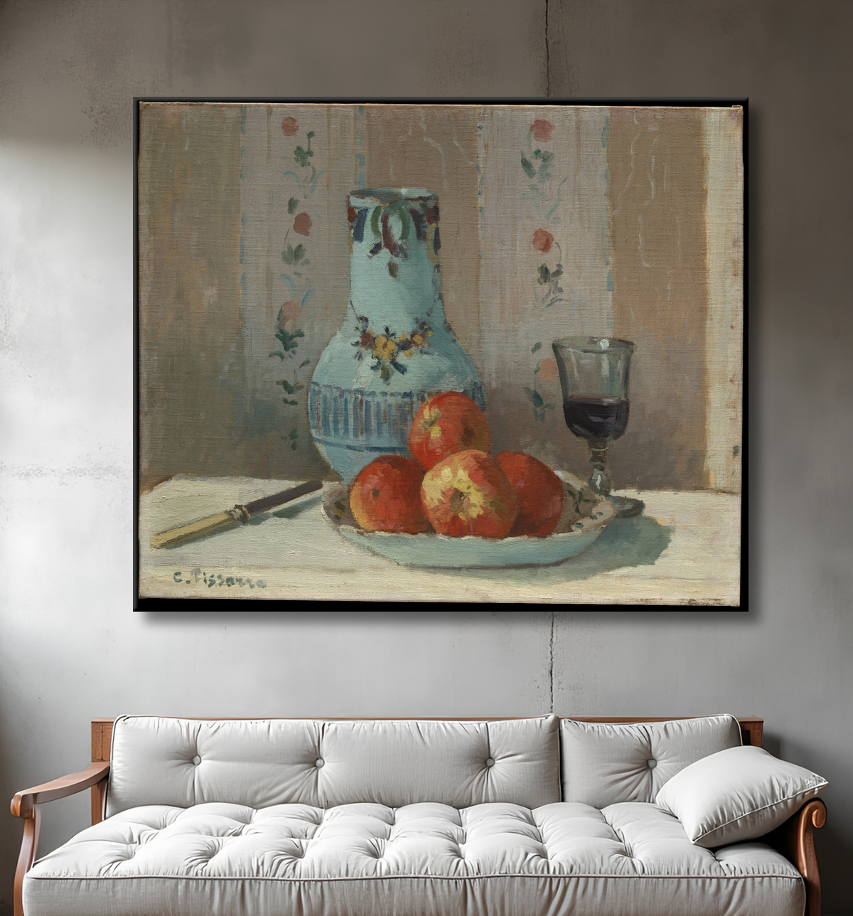 Reproduction Nature morte aux pommes et au pichet de Camille Pissarro avec decor