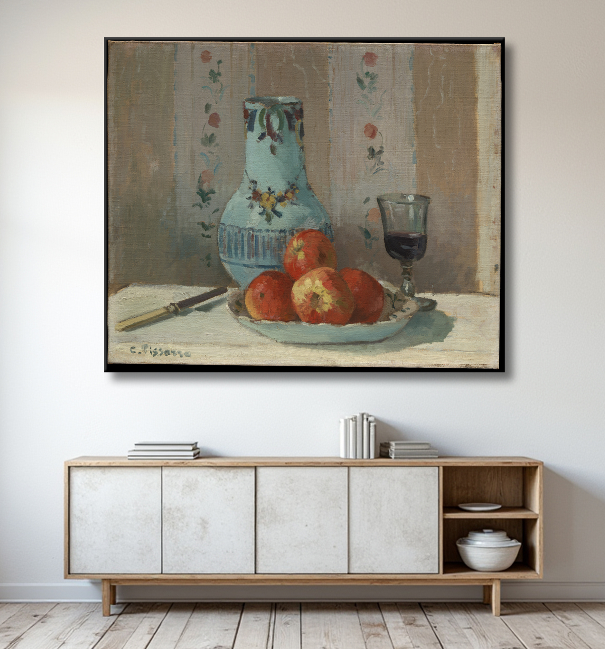 Reproduction Nature morte aux pommes et au pichet de Camille Pissarro avec decor