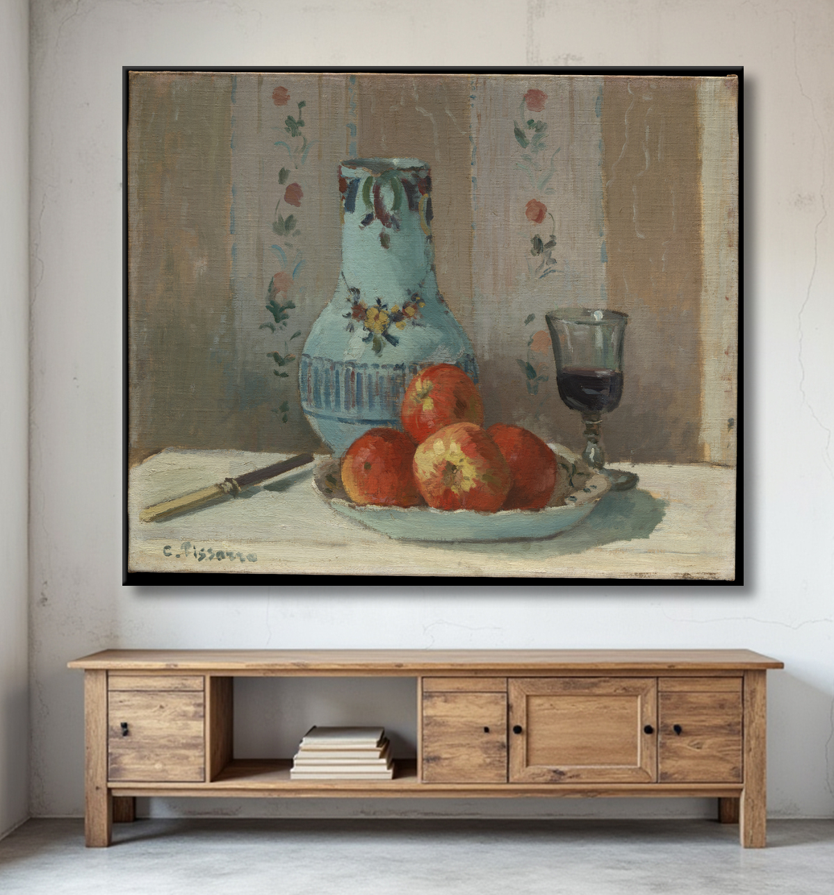 Reproduction Nature morte aux pommes et au pichet de Camille Pissarro avec decor