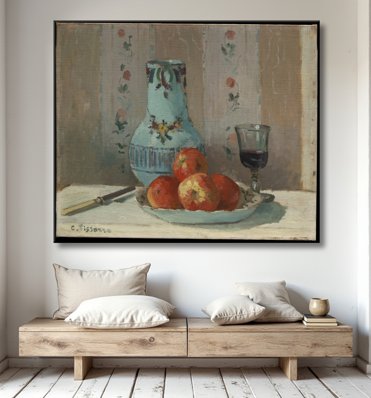 Reproduction Nature morte aux pommes et au pichet de Camille Pissarro avec decor
