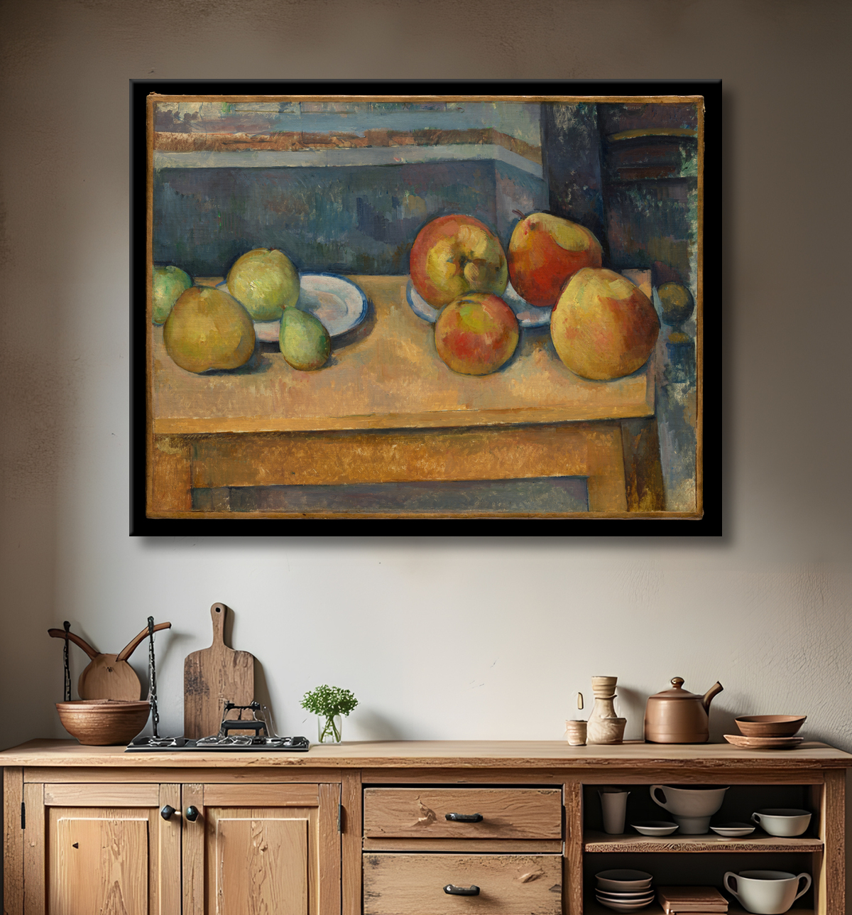 Reproduction Nature morte aux pommes et poires de Paul Cézanne avec decor