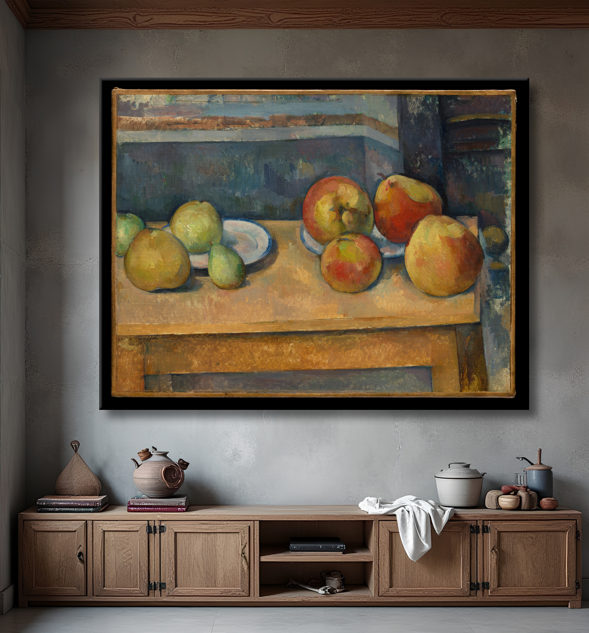Reproduction Nature morte aux pommes et poires de Paul Cézanne avec decor