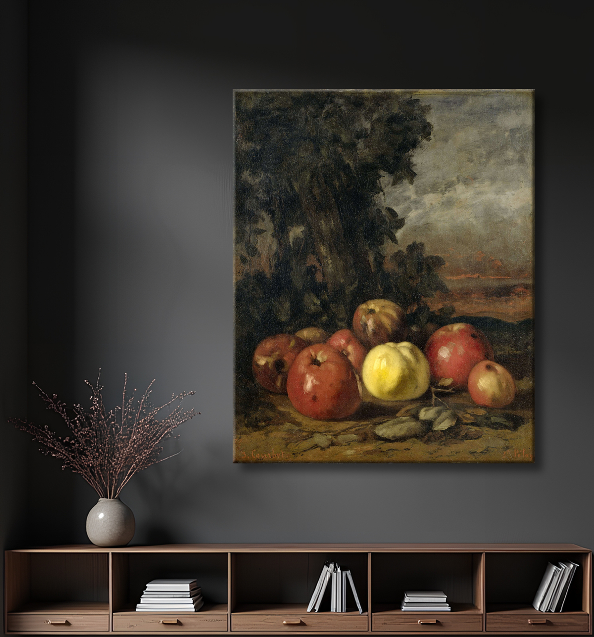 Reproduction Nature morte aux pommes de Gustave Courbet avec decor