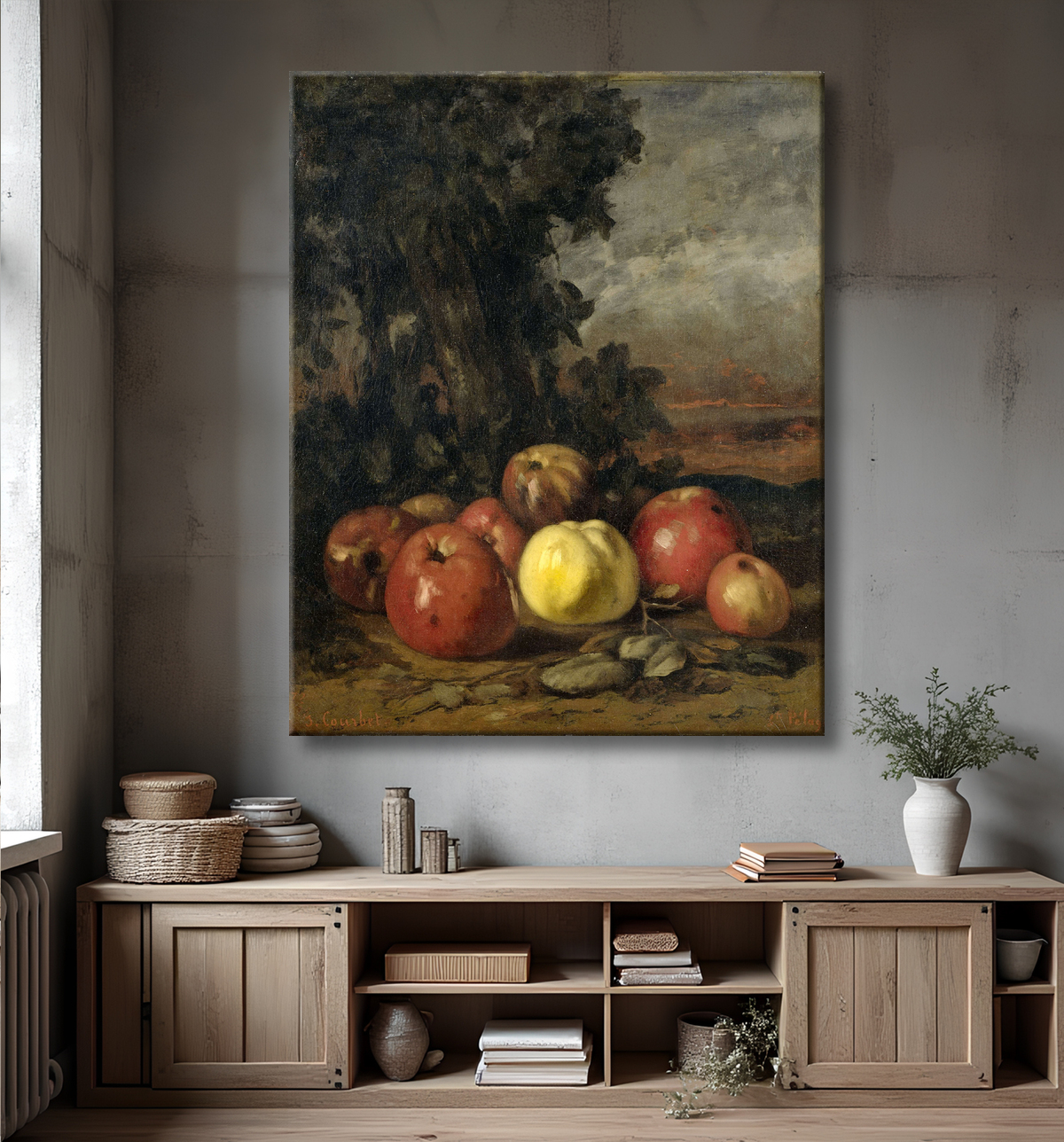 Reproduction Nature morte aux pommes de Gustave Courbet avec decor