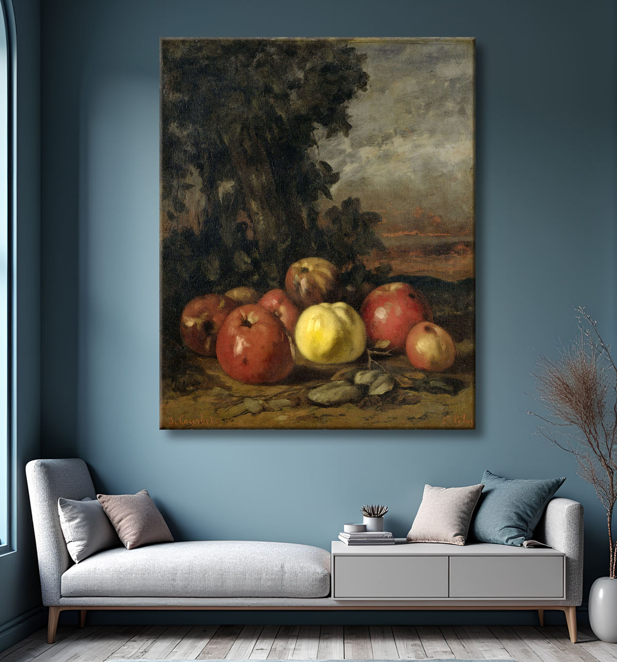 Reproduction Nature morte aux pommes de Gustave Courbet avec decor