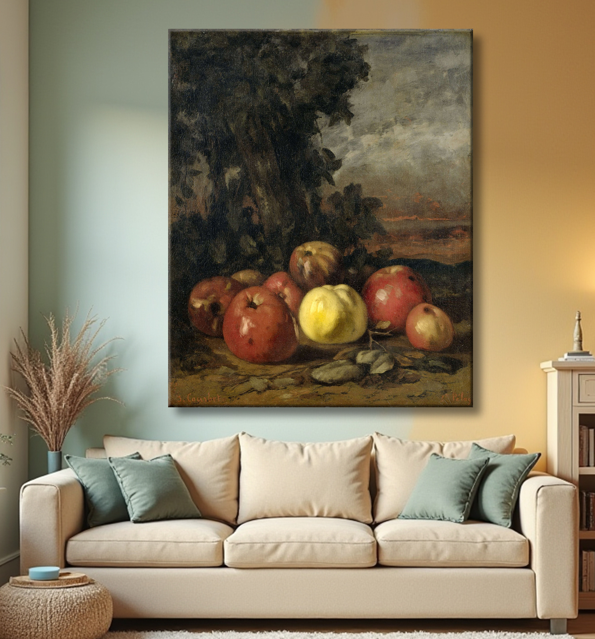 Reproduction Nature morte aux pommes de Gustave Courbet avec decor