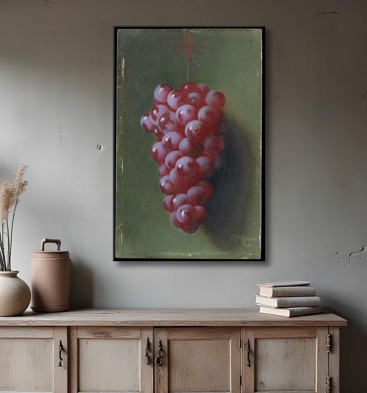 Reproduction Nature morte aux raisins de Carducius Plantagenet Ream avec decor